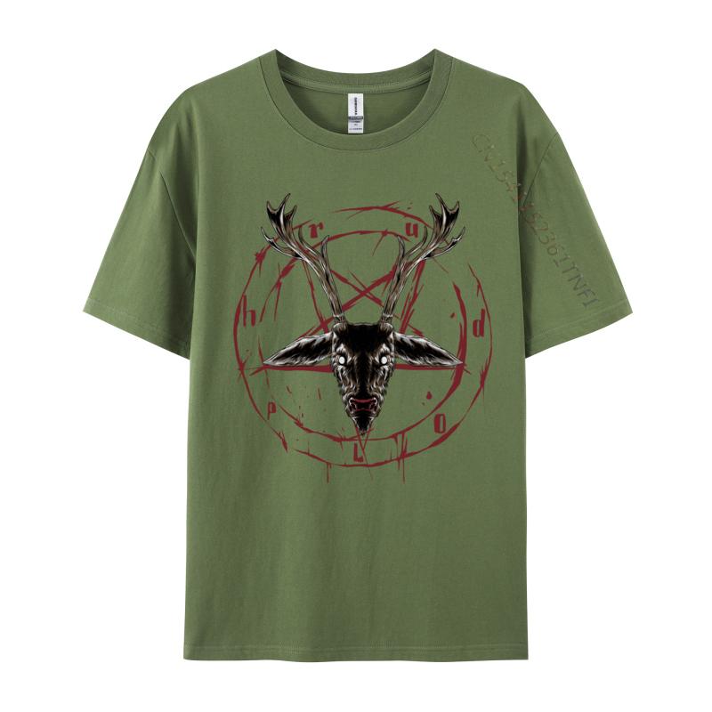 Satanic Reindeer Pentagram Anti Christmas Satan T-Shirt For Men Pure Cotton Tshirt Geek Nerd Gift Top Tee