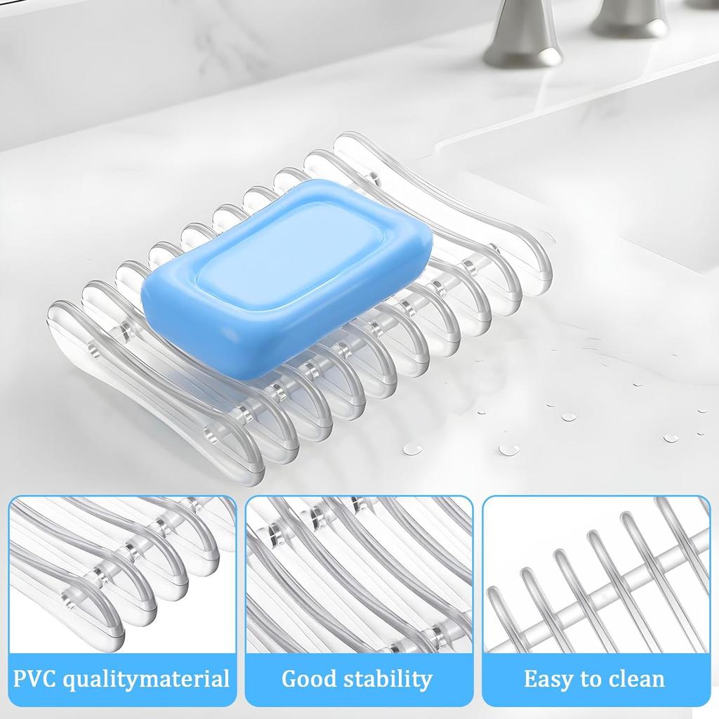Soap Holder for Shower, Plastic Clear Bar Dish Shower Self Draining Bath Soap Tray Saver Bar Holder for Bathroom Kitchen, Easy to Clean Keeps Soaps