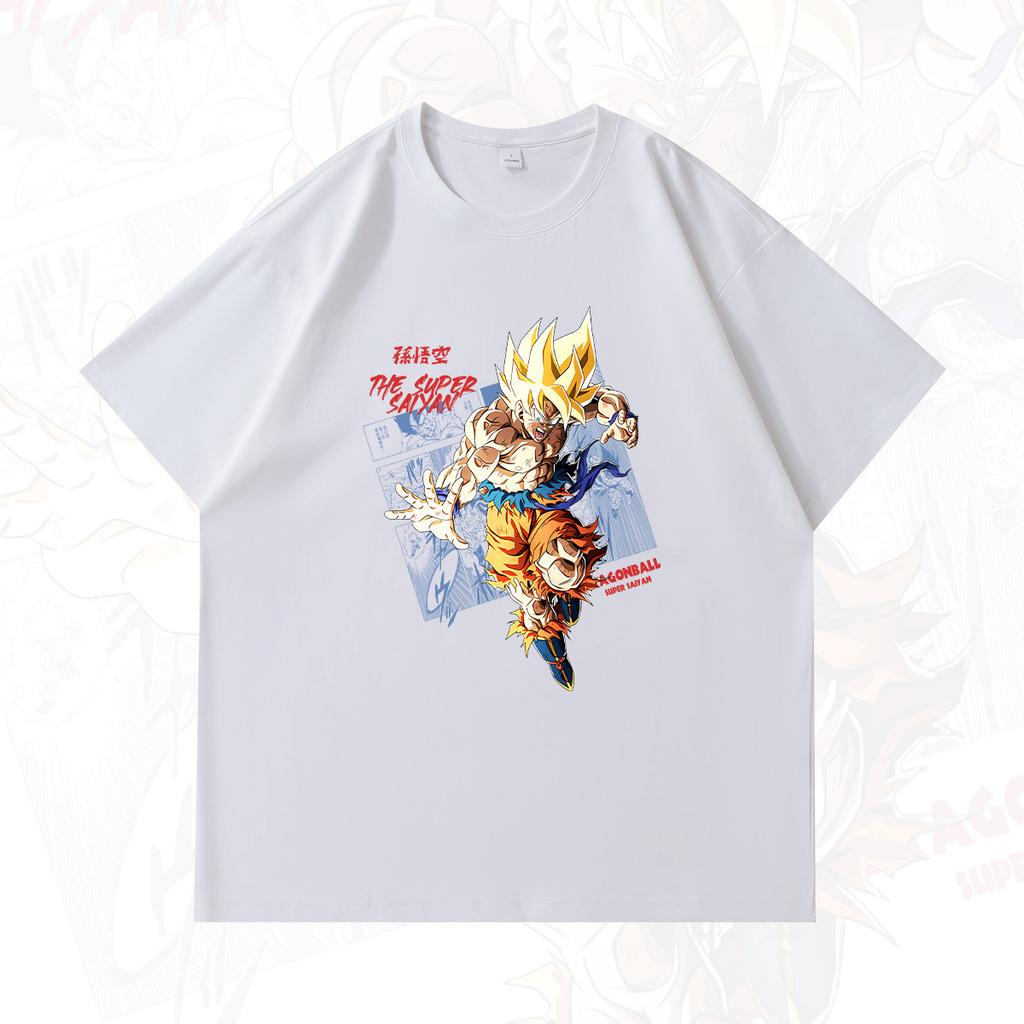 Dragon Ball Anime Peripheral Printed Japanesestyle Pure Cotton Shortsleeved Tshirts for Men and Women Super Saiyan