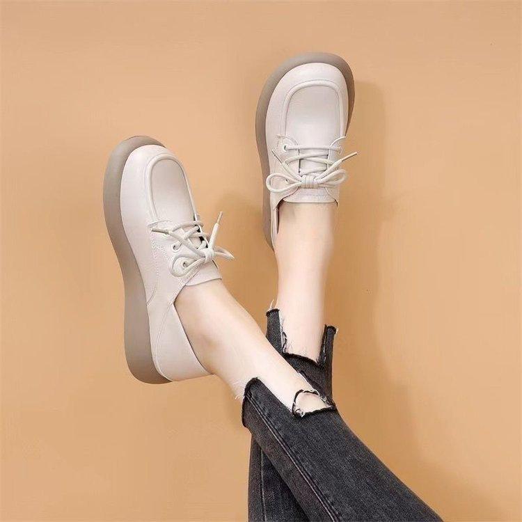 New loafers women's 2025 autumn soft-soled single shoes flat-soled laces two wear light non-slip British style small leather shoes