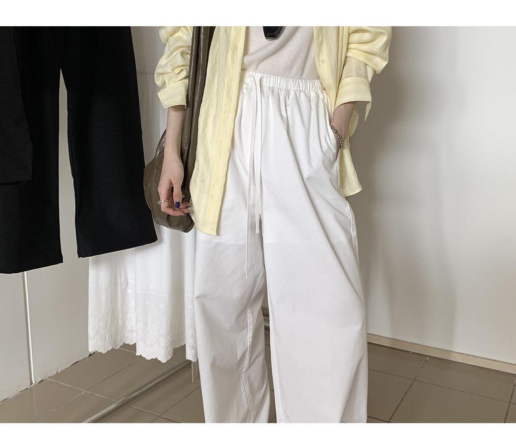 Vision Women's White High-Waist Wide Leg Pants - Spring 2026 Korean Style, Slimming & Versatile Casual Wear