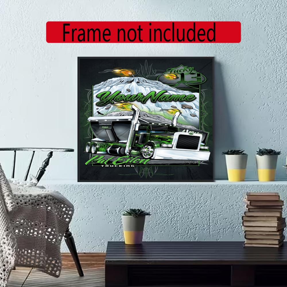 Peterbilt Heavy Trucks Customize Your Name Diamond Painting Round Diamond Diy Frameless Holiday Artwork Suitable For Home Office Wall Decoration