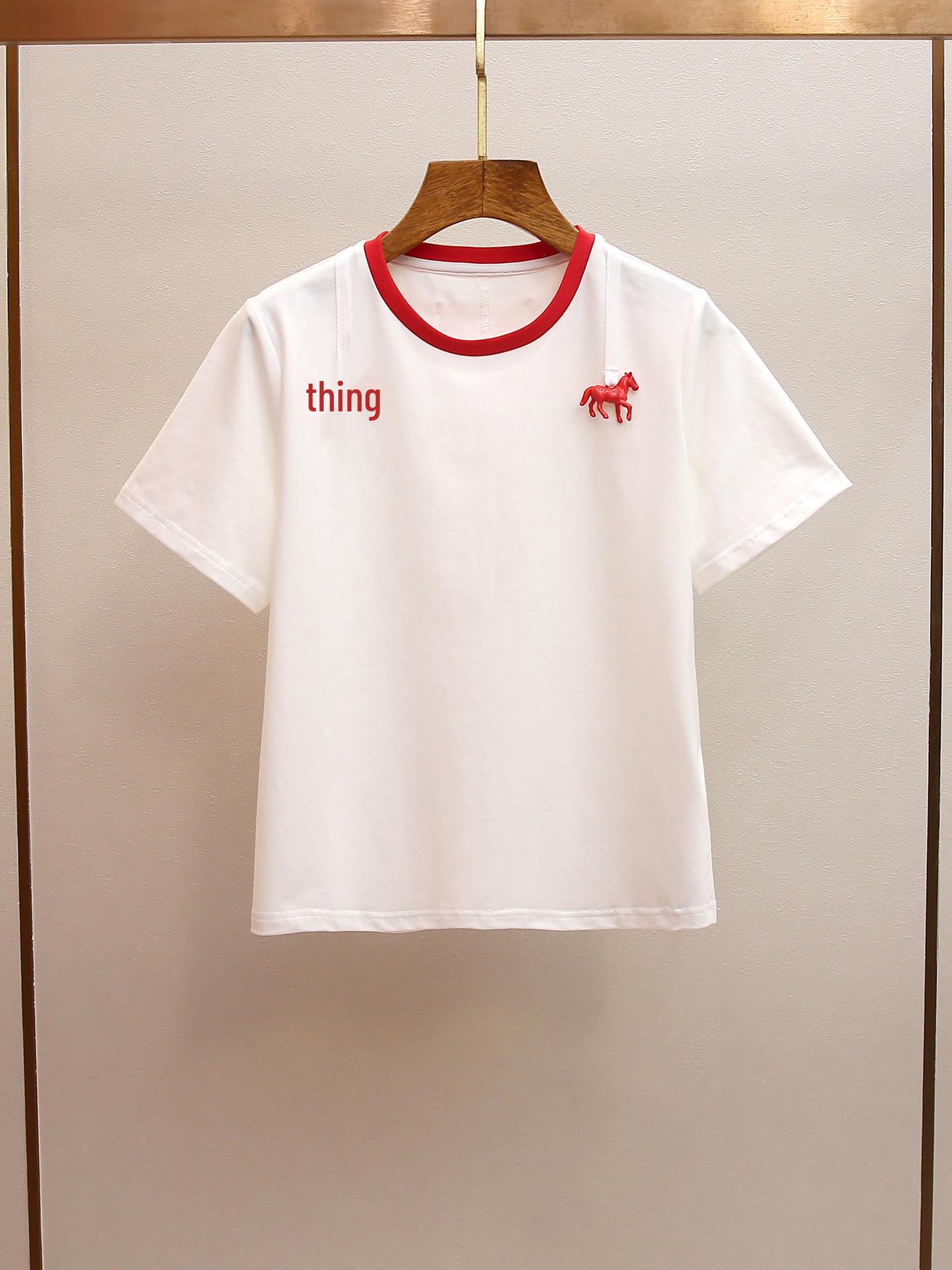 

Women s Spring/Summer Casual Color Block Round Neck Short Sleeve T-Shirt Large белый