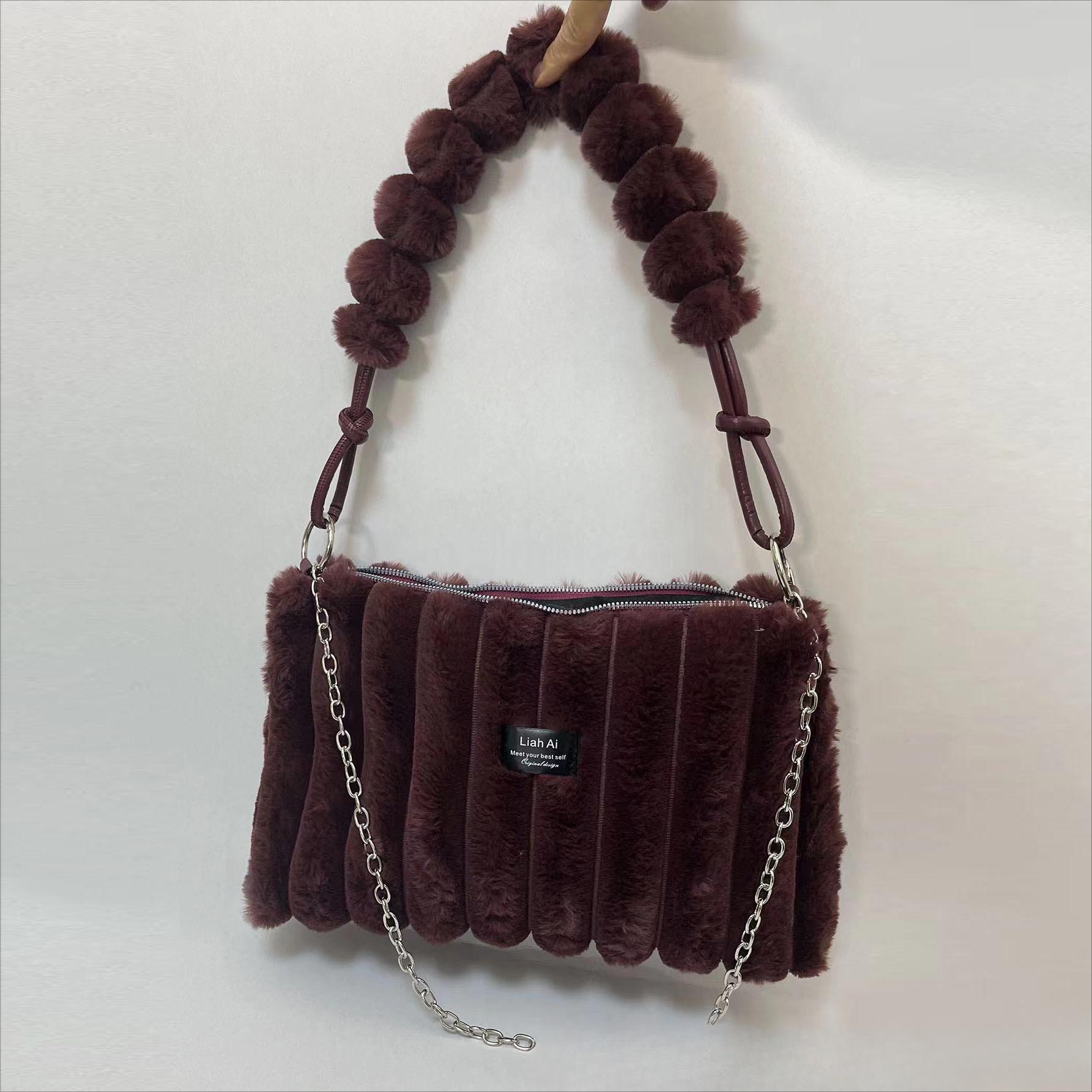 Модная женская сумка-тоут из искусственного меха на молнии однотонные женские сумки через плечо модные зимние и осенние мягкие пушистые плюшевые сумки вино красного 1700₽