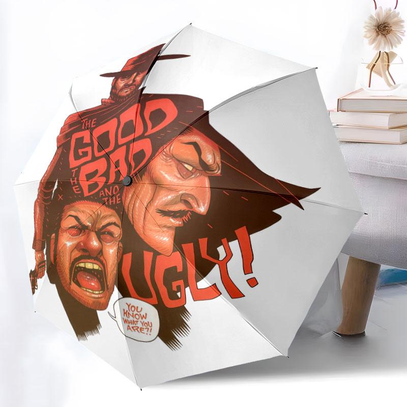 The Good, the Bad and the Ugly, automatic folding umbrella, portable and foldable design, 8 ribs, a Christmas or birthday gift.