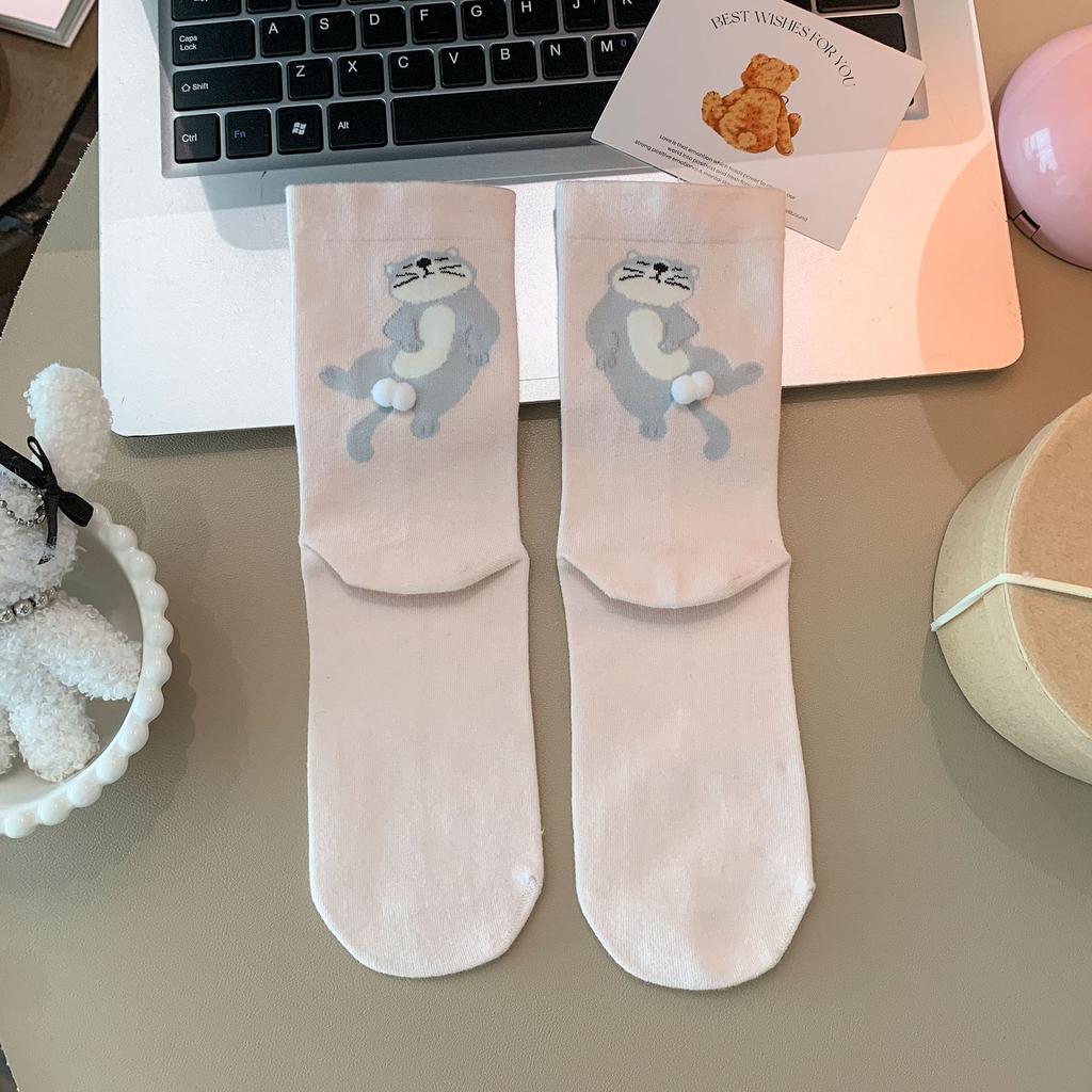 Cartoon Cat Egg Socks Women'S Socks Trendy Spring And Autumn Cotton Socks Cute Accessories Animal Kitten Stockings