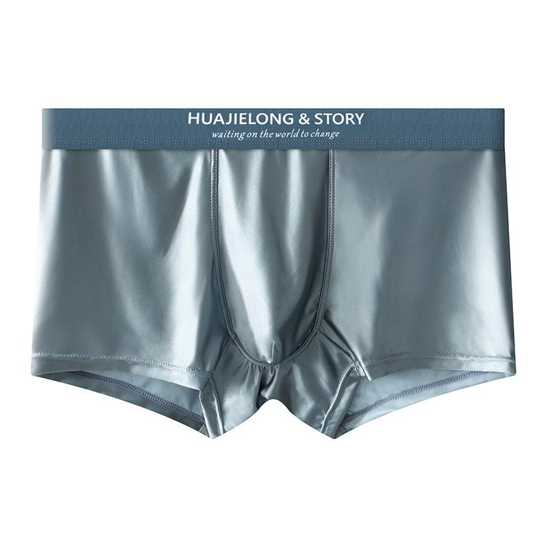 Plussize Men's Summer New Solid Color Ice Silk Breathable Mid Waist Flat Angle Briefs