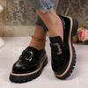 Plus Size Platform Loafers Shoes for Women  Fashion Metal Buckle Pu Leather Shoes Woman Spring Autumn Slip On Flats Female