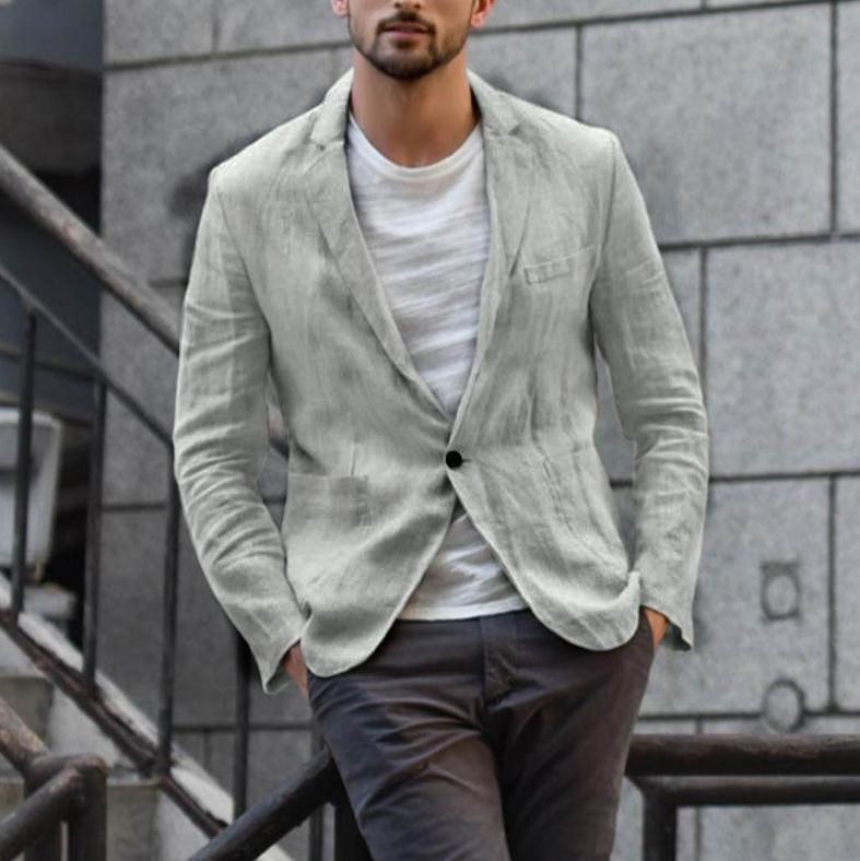 Men's Linen Cotton Casual Blazer Long Sleeve Loose Fit Spring Fall Jacket