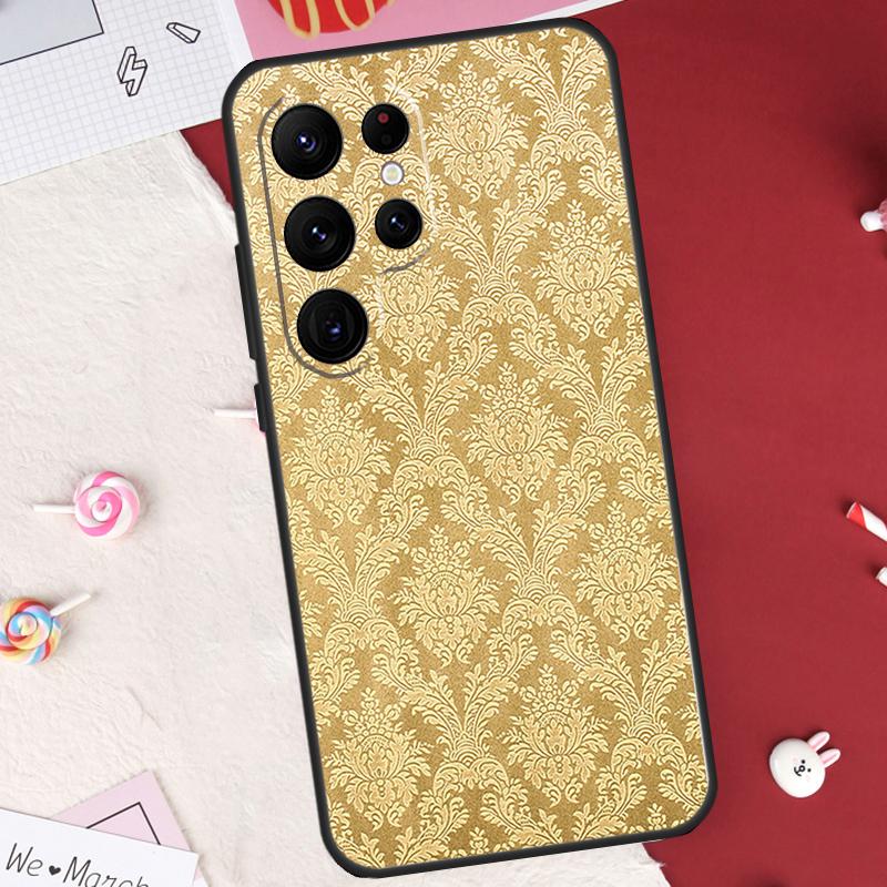 Gold Floral Pattern Case For Samsung Galaxy S20 FE S21 S22 S23 Ultra S9 S10 Note 10 Plus Note 20 Ultra Cover