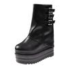 Fashion Spring 13cm Heel Thick Sole Mid-Calf Boots for Petite Women - Black/White Warm Stylish Height-Increasing Smoke Tube Design