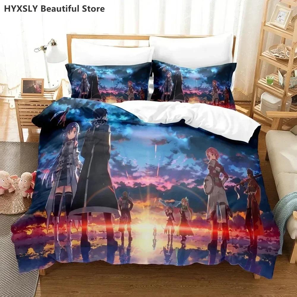 Fashion Sword Art Online Bedding Set 3D  Polyester Quilt Cover Pillowcases Queen King For Kids Gift  Duvet Cover Sets