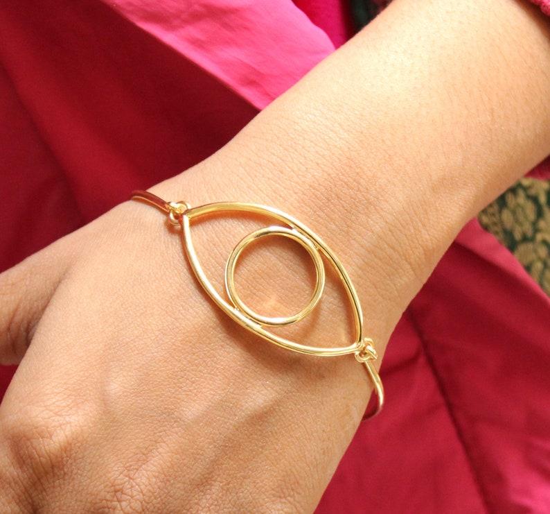 925 Sterling Silber, Evil Eye handgemachtes Designer-Armband, Damenschmuck, einzigartiges Geschenk, Silber-Charm-Schmuck, Gelbgold-Armband