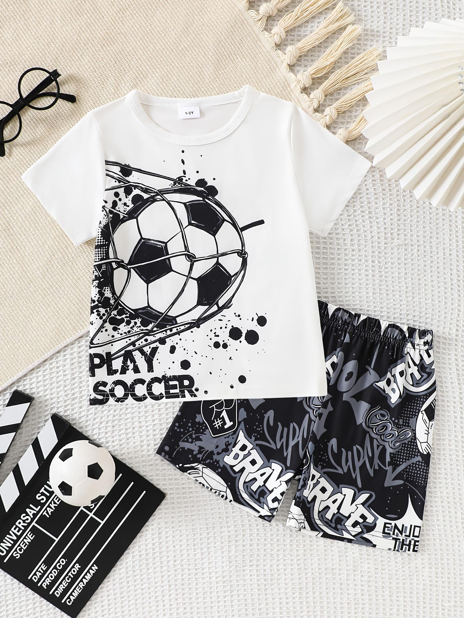 

Boys Short Sleeve Pajama Set Football Print Shorts Two Piece Casual Homewear Sleepwear 1-2Y