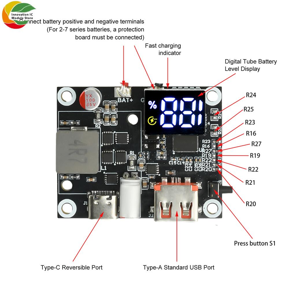 3S/4S/5S/6S 65W Power Bank Bidirectional Fast Charging Mobile Power Module Circuit Board Diy Motherboard Type C+Usb Interface