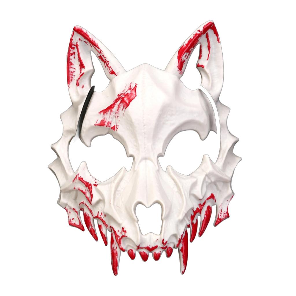 Halloween Bone Skull Masks Half-face Bloody Mask Cosplay Dragon God Fierce Tiger Night Fork Tengu Man Wolf Mask Party Decor Prop