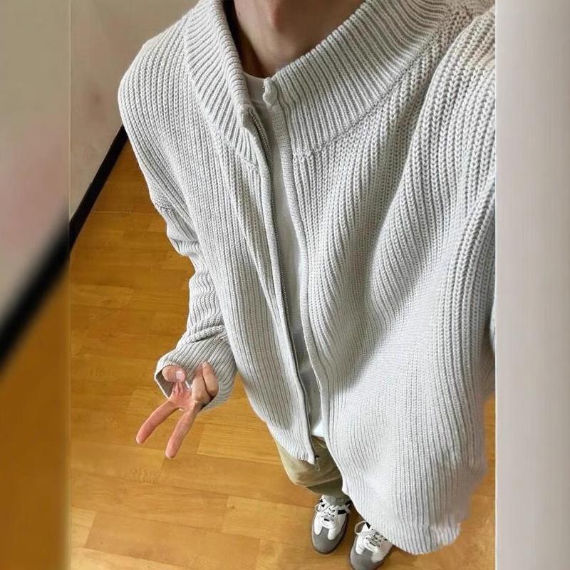 Men's Winter Stand-Up Collar Zip-Up Knit Cardigan Sweater - American Casual Style