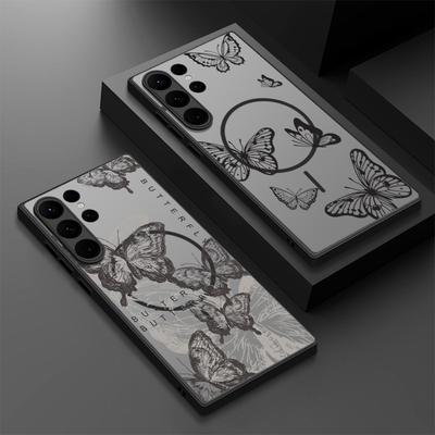 Funda Magnética Mate Para Samsung Galaxy S25 Edge S24 Ultra S23 S24 S25 FE S22 Plus Para Magsafe Funda de Teléfono con Mariposa Hueca
