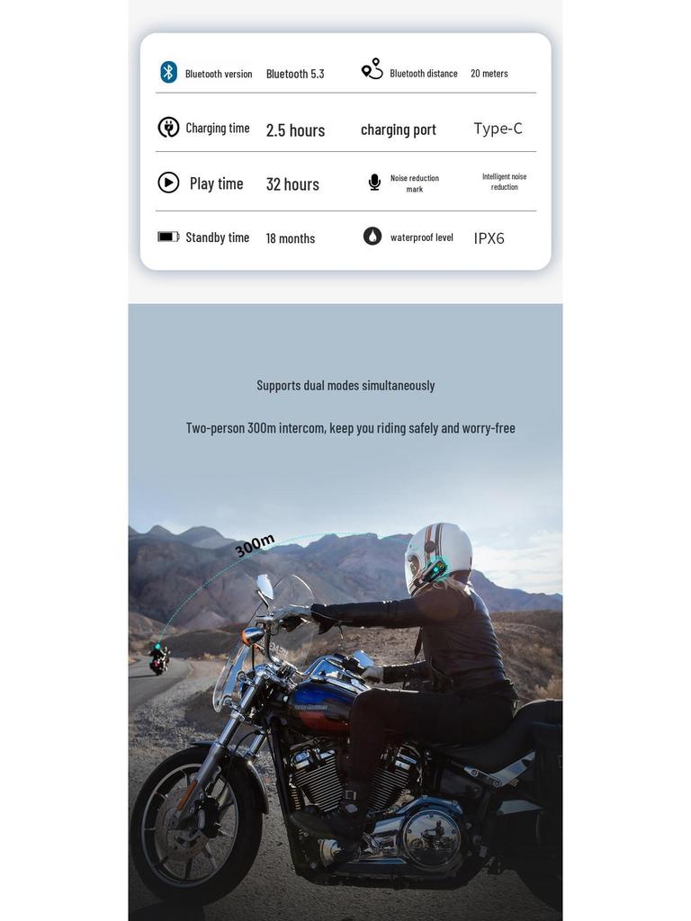 Y10 Bluetooth Helmet Intercom: 500m Range, 2-Person, Smart Voice Control
