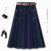 Summer 2025 Light Blue A-Line Denim Midi Skirt for Women - Slimming, Loose Fit, Hip-Covering, Midi Length, Wide Hem
