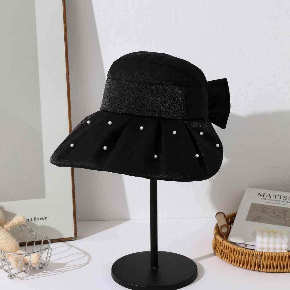 Anti-UV Women Pearl Bucket Hat Sun Protection Sun Cap Hot Big Brim Sun Hat Summer Spring Autumn