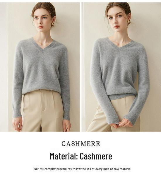 Women's First-Line Ready-to-Wear Slim-Fit Cashmere V-Neck Sweater, 2026 Autumn/Winter Collection, Seamless Wool Knit Pullover Base Layer.