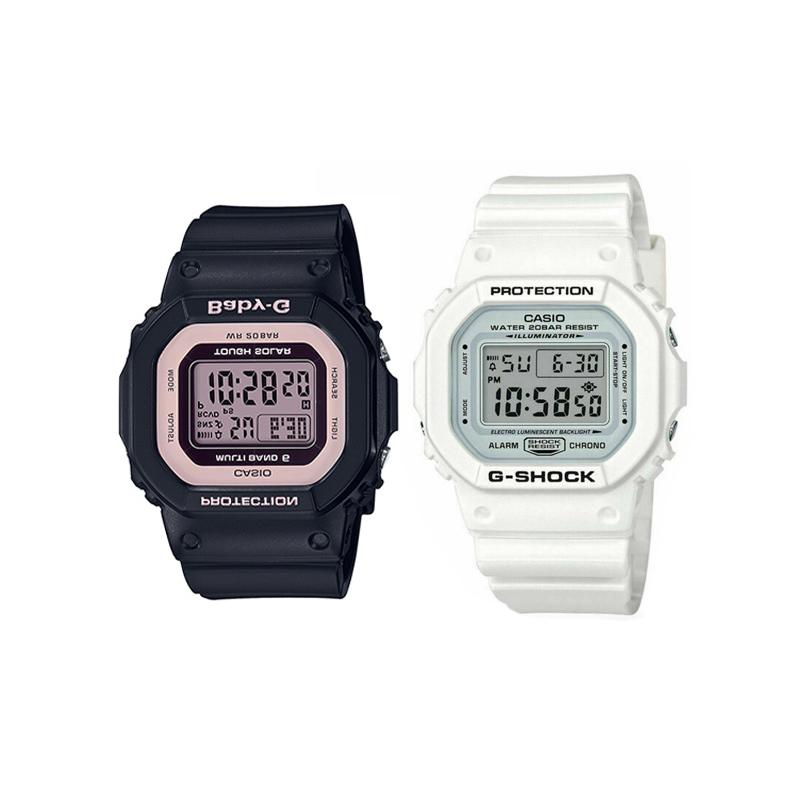 CASIO small square LCD display shock-proof Quartz resin strap men and women same style white dial DW-5600MW-7&BGD-5000U-1BPR