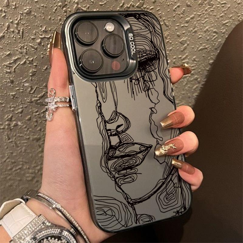 Abstraktní Linie Obličeje Estetický Matný Laserový Kryt Pro Samsung Galaxy A14 A34 A13 A23 A33 A52 S24 S23 S22 S21 Ultra Plus S20 FE