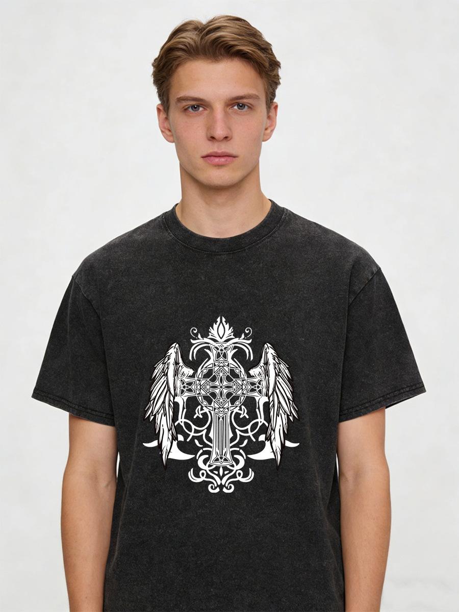 2026 summer new washed old T-shirt retro trendy brand European and American pure cotton t men and women shoulder loose half sleeves S