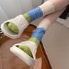 Women Men Ripped Destroyed Crew Socks Harajuku Personality Hollow-Out Holes Tassel Colorblock Cotton Calf High Socks