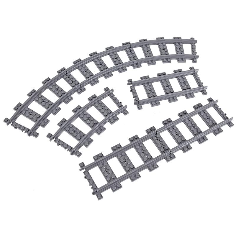 MOC Creative Expert Ideas City Train Tracks Straight Curved Switch Crossings Rails Bricks Building Blocks DIY Toys for Kids Gift