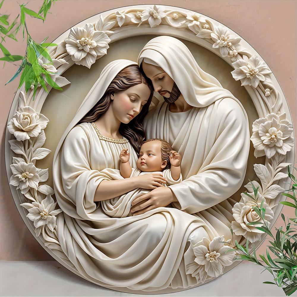 American Country Round Wooden Nativity Resurrection Sign Decor for Family Baptism