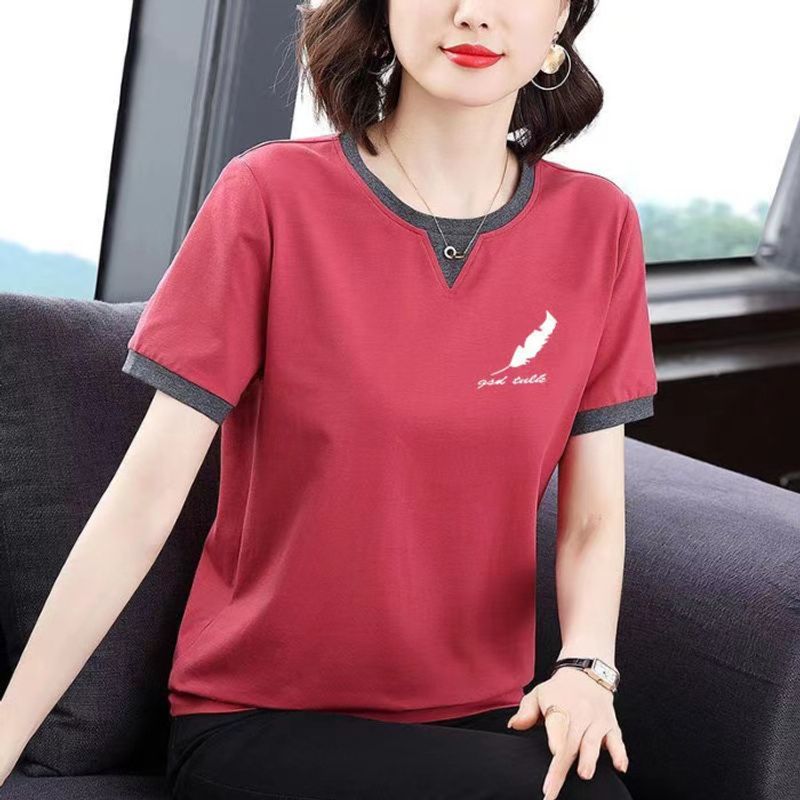Loose-Fitting Pure Cotton Short Sleeves T-shirt Female 2024 New Arrival Summer Tops Middle-Aged and Elderly Plus Size Trendy Half Sleeve Small Shirt