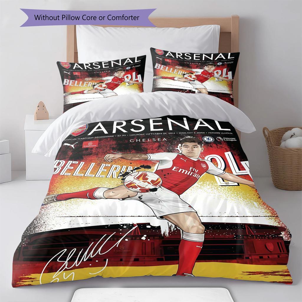 Arsenal F.C Pattern Bedding Quilt Set Quilt Cover Pillowcase Home Decoration Birthday Gift (1 * duvet cover + 2 * pillowcase, without core)