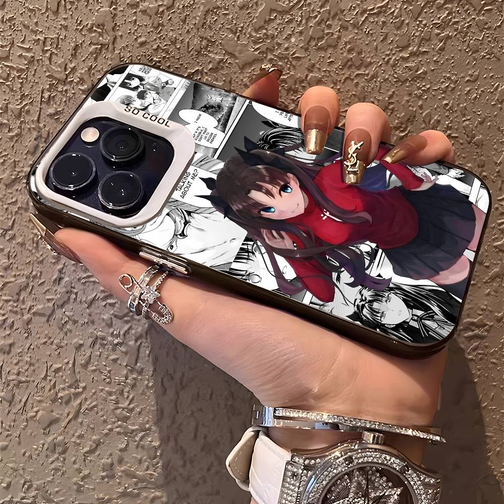 Anime Rin Tohsaka Phone Case For IPhone 17 16 15 14 13 12 11 Plus Pro Max Multicolor Aurora Laser Shockproof Funda Cover