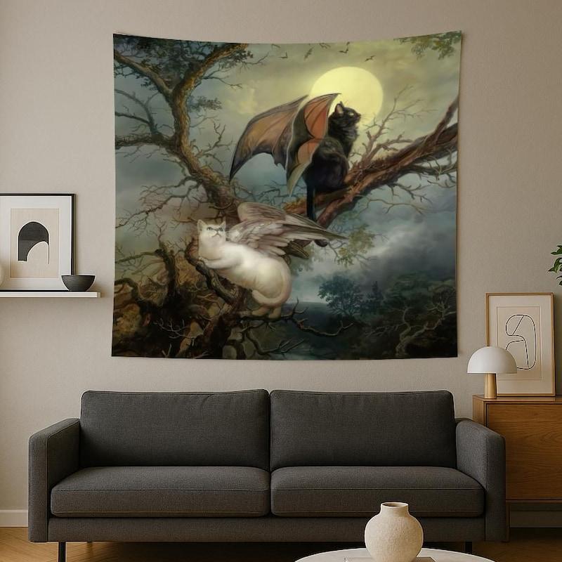 Tapestry of mystical cats fantasy art house 75x100