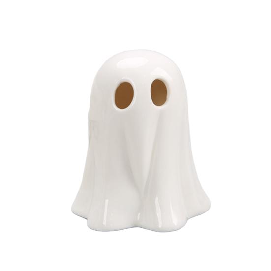 Keramická svítící dekorace duch Malá bílá figurka ducha LED Halloweenský duch Stolní ozdoba pro vnitřní domácí dekoraci