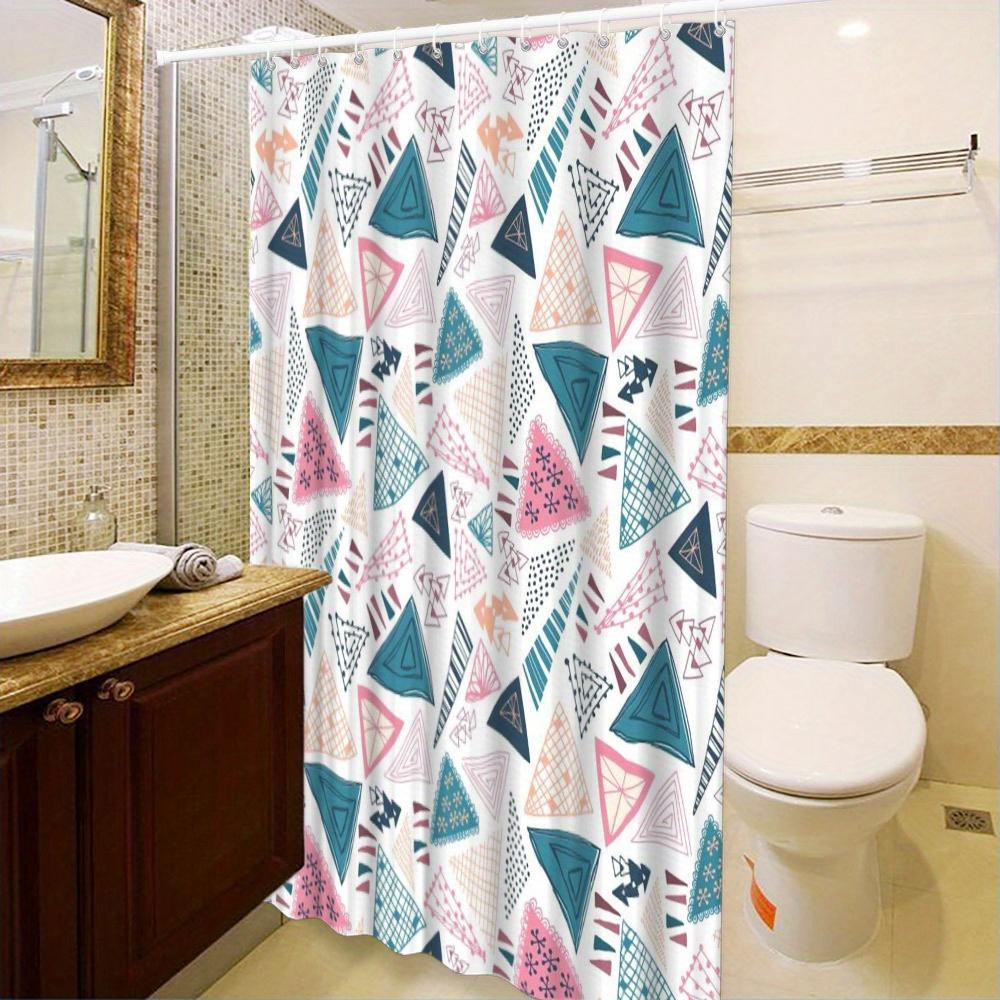 Modern Geometric Shower Curtain - Pastel & Dark Blue Shapes, Playful Abstract, Polyester, Machine Washable, Contemporary Style