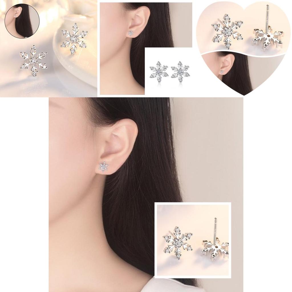 Silver Snowflake Stud Earrings Womens Girls Jewellery Xmas Gift Jewelry Elegant