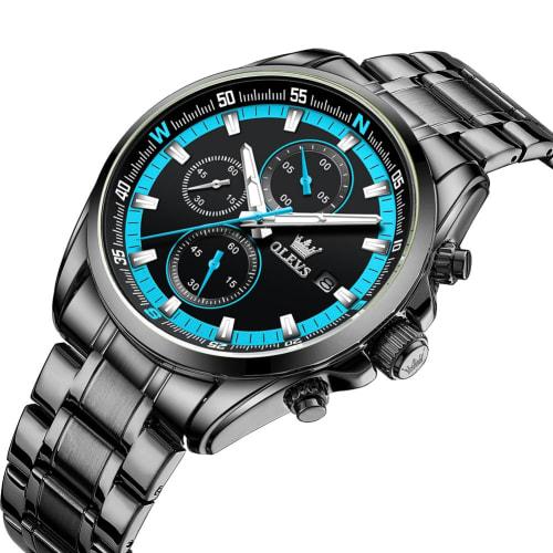 OLEVS Men's Quartz Watch, Popular, Stylish, Multi-Function Watch with Stainless Steel, Waterproof, Date Display, Analog, Fashionable, Student, Office,