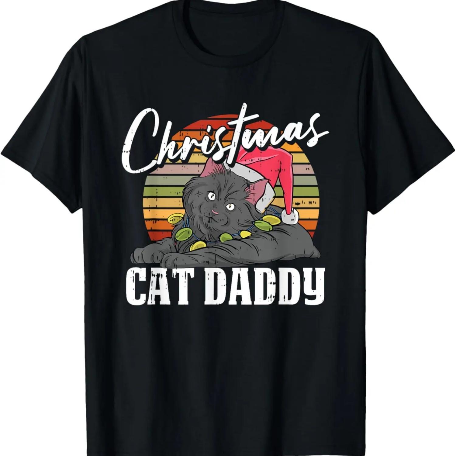 

Cat Daddy Christmas Pajama Retro X-Mas Kitten Father Papa T-Shirt S чёрный
