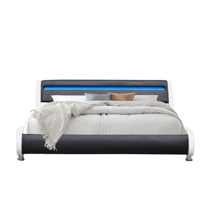 Lit - Incurve - 160x200 - LED - Blanc - Noir - Design Contemporain