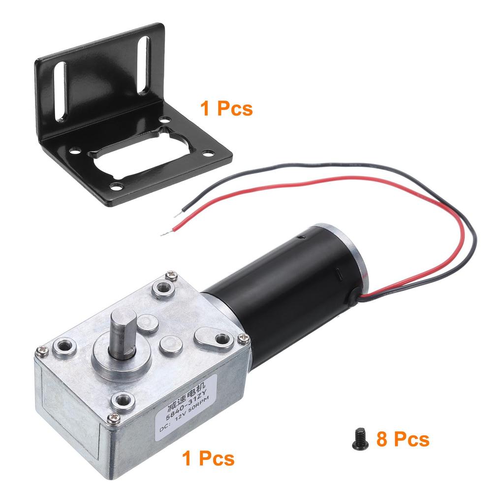 uxcell DC 12V High Torque Turbine Worm Gear 8mm 50 RPM with for Electric Fireplaces Motor, Shaft, Wire,