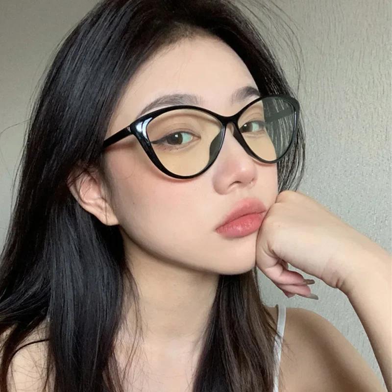 New Women'S Vintage Cat Eye Myopia Glasses Fashion Anti Blue Light Transparent Eyeglasses Large Frame Reading Computer Glasses