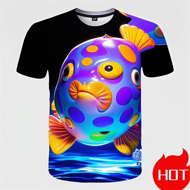 3D Print Cartoon Puffer Fish Graphic Fashion Boys Girls Summer Short Sleeve New Comfortable Soft Children's T-shirts