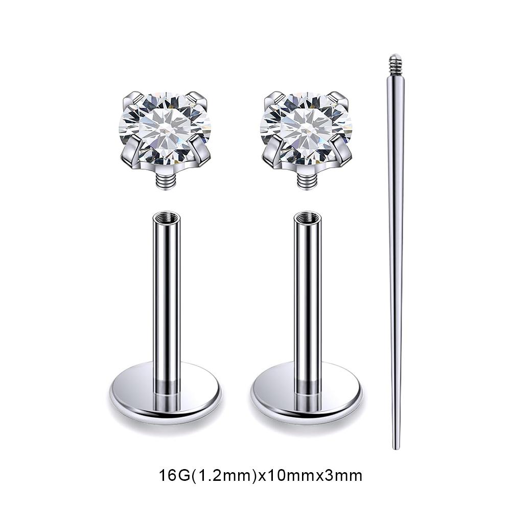 3 PCS ASTM-F136 G23 Titanium Steel Labret Lip Piercing Men Women Round CZ Crystal Ear Cartilage Helix Piercings 6/8/10MM
