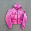 American hip hop rock pink design color cardigan hooded sports sweater jacket top gradual change coat spot