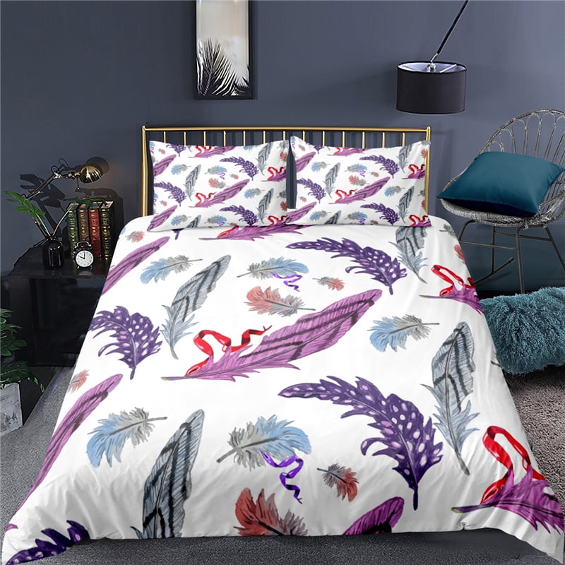 Feather Duvet Cover Sets for Kids Teens Queen Lightweight Quilt Covers Fluffy Dreamy Pattern Bedding Sets Bedroom Decor No Quilt