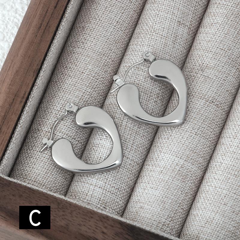 Titanium Steel Heart-Shaped Geometric Earrings for Women