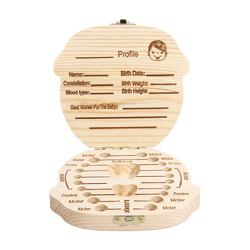 Baby Milk Tooth Box Wooden Teeth Collect Storage For Boys Girls Umbilical Save Case English Souvenirs Gifts Keepsakes